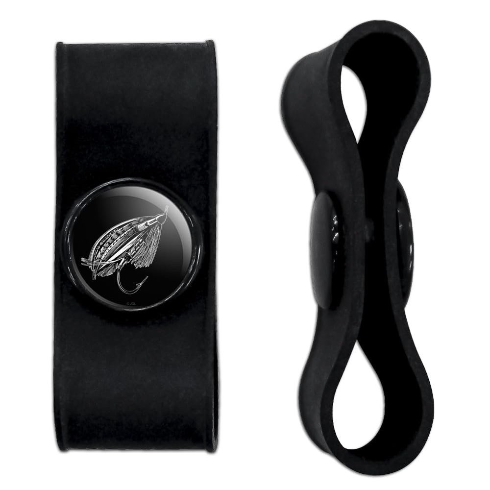 Flyfishing Illustration Headphone Earbud Cord Wrap - Charging Cable Manager - Wire Organizer Set of 2 - Black