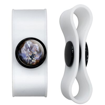 White and Black Horses Headphone Earbud Cord Wrap - Charging Cable Manager - Wire Organizer Set of 2 - Black