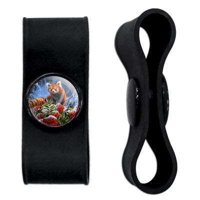 Red Panda Flowers and Birds Headphone Earbud Cord Wrap - Charging Cable Manager - Wire Organizer Set of 2 - Black