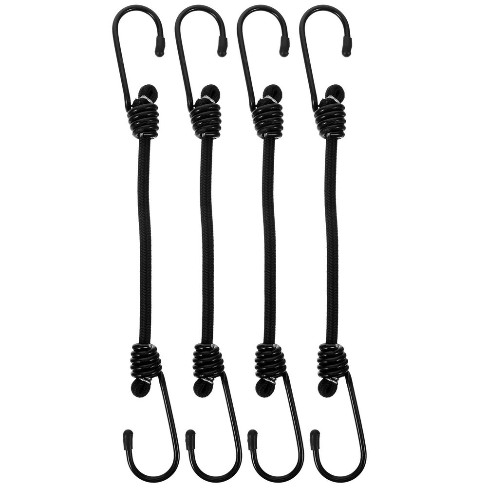 FAVOMOTO 4PCS Heavy Duty Mini Bungee Cords with Hooks - Black Short Bungee Cords Hooks Elastic Straps Bike Rack Straps Fixing Rope Motorcycle for Luggage Camping Securing Gear