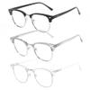 Przene Blue Light Blocking Glasses for Men Women Retro Round Semi Rimless UV400 Computer Eyewear 3-Pack Black/grey/transparent view 2