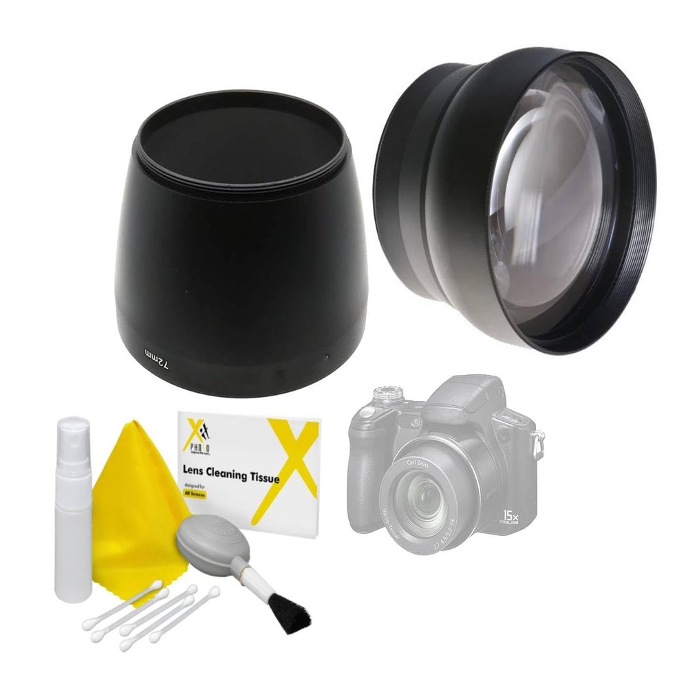 for Sony Cybershot DSC-H7 H9 H50 2.2X High Definition Super Telephoto Lens (72mm) + 5 Piece Cleaning Kit + Metal Adapter Tube Lens Included