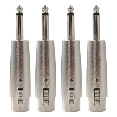 4Pcs Metal 3 Pin XLR Female to 6.35mm 1/4" Mono TS Male Adapter