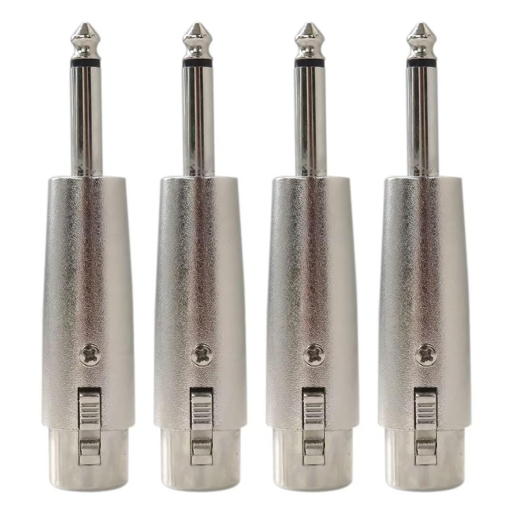 4Pcs Metal 3 Pin XLR Female to 6.35mm 1/4" Mono TS Male Adapter