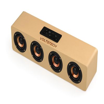 VOLTSTECH 12W Professional Stereo Home Theater Wireless Wooden Speaker Natural Wooded Material 3D Stereo Wireless HiFi 4 Speakers Rechargeable Bass Effect Sound Bar for PC TV Mobile