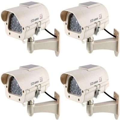XYWHPGV Dummy Solar Powered CCTV Surveillance Device with Fake Security Camera with Red LED Flashing Warning Light Sticker for Home Outdoor Indoor White 4Pcs(fd45c b8a48 5