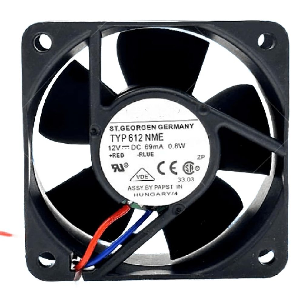 12V TYP 612NME 69mA 0.8W 6025 Cooling Fan 60X60X25MM 2-Wire, Black