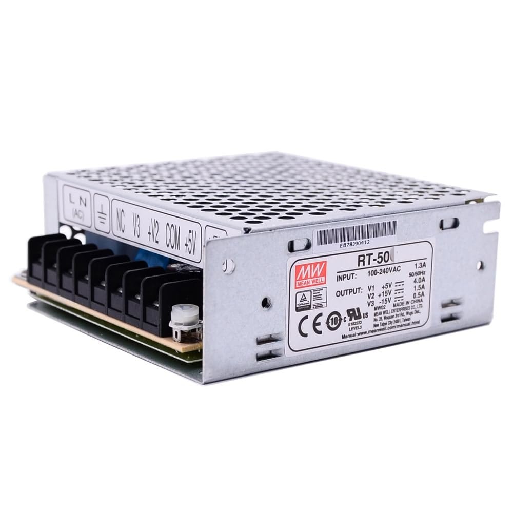 Mean Well RT 50W 5V 4A Switching Power Supply AC-DC Triple Output Closed Type RT-50A-5 Power Supply Driver Converter Transformer with LED Power Indicator, Adj Output