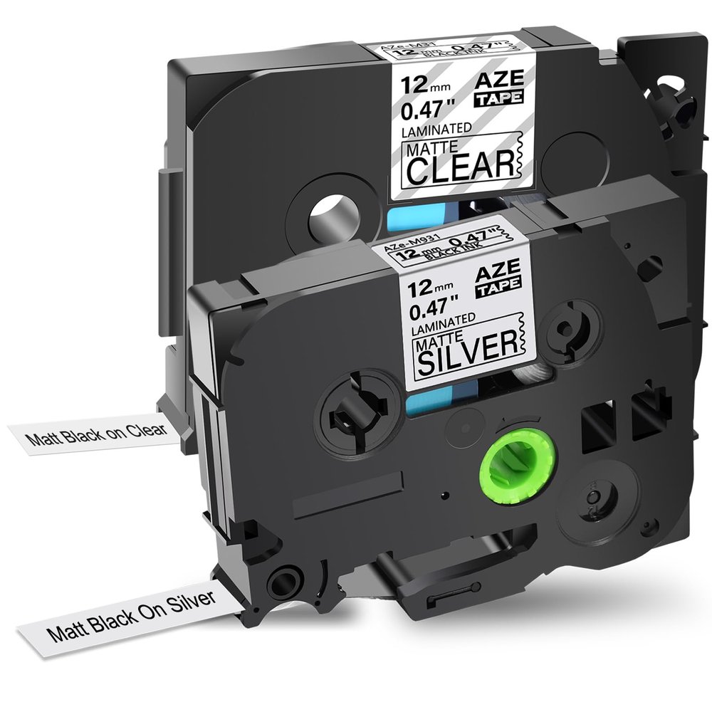 Cruxer Compatible for Brother TZe-M31 TZe-M931 Black on Matt Clear/Silver 0.47'' x 26.2ft Matt Laminated Tape use in P-Touch PT-D210 D200 PT-D600 PT-D400 D400AD H110 P700BT 1230PC Label Maker, 2PK