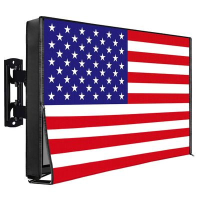 IC ICLOVER Outdoor TV Cover 32 Inch, 600D Heavy Duty 4 Season Weatherproof TV Screen Protector with Waterproof Zipper & Remote Control Pocket, Outside Television Enclosure for LED, LCD TVs -US Flag