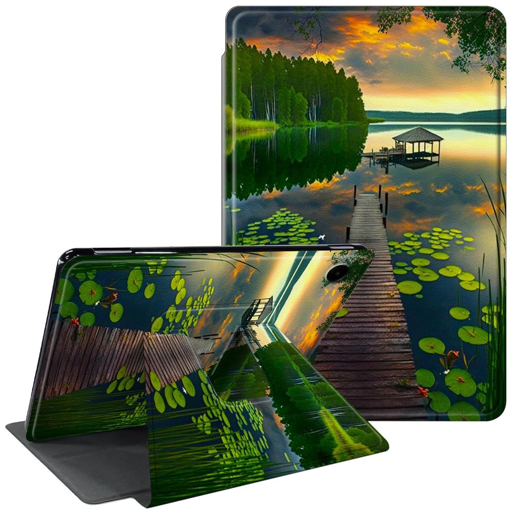 CGFGHHUY Galaxy Tab A9 Case 360 Degree Rotating Stand Protective Smart Cover with Auto Wake Sleep Case Cover for Samsung Galaxy Tab A9 8.7 inch 2023 - Green Forest