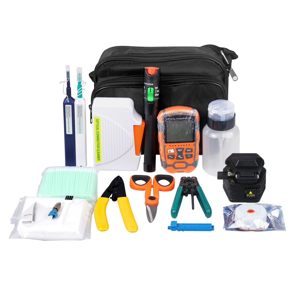 Duogalia Fiber Termination Kit, Fiber Light Meter, 30km Visual Fault Locator, Fiber Cleaver 6C, FTTH Fiber Optic Tool Kit for CATV Engineering, Black