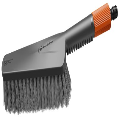 Gardena Cleansystem Hand-Held Brush M Soft Medium-Size Cleaning Brush with Hose Connection, Flat Body, for Smaller, Sensitive Surfaces Outside, with Water-Flow Regulation (18841-20)