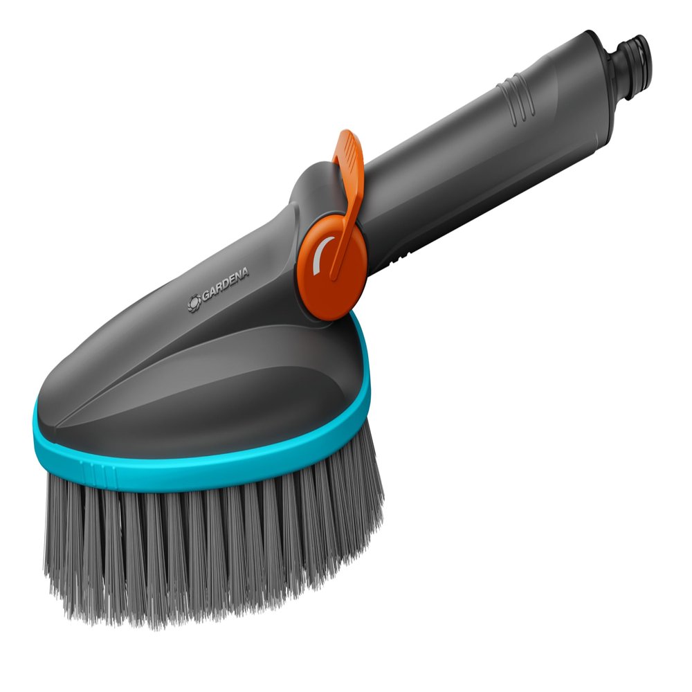 Gardena Cleansystem Hand-Held Brush M Soft Scrubber with Hose Connection, for Smaller, Sensitive Surfaces. Practical one-Handed Operation, with Water-Flow Regulation (18842-20)