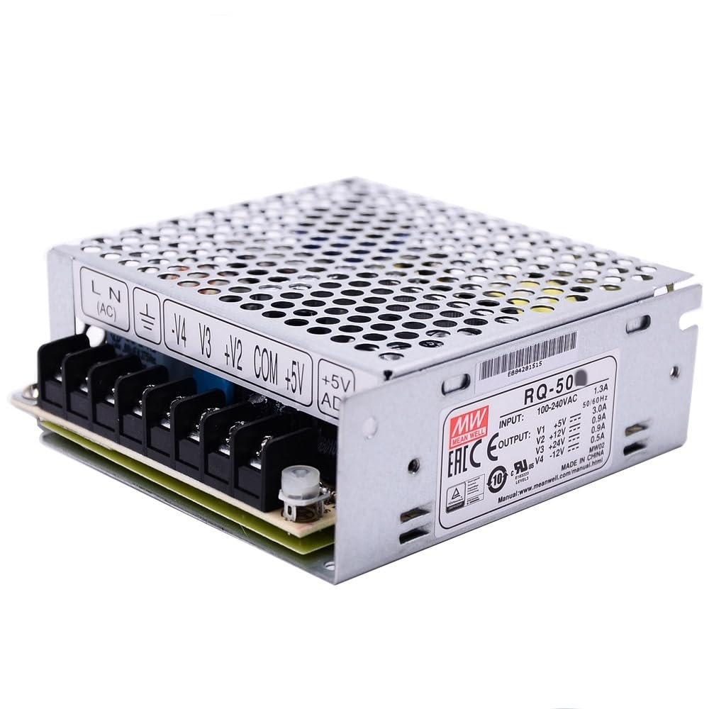 Mean Well RQ 50W 5V/12V/24V/-12V Switching Power Supply AC-DC Quad Output Closed Type RQ-50D Power Supply Driver Converter Transformer with LED Power Indicator, Adj Output