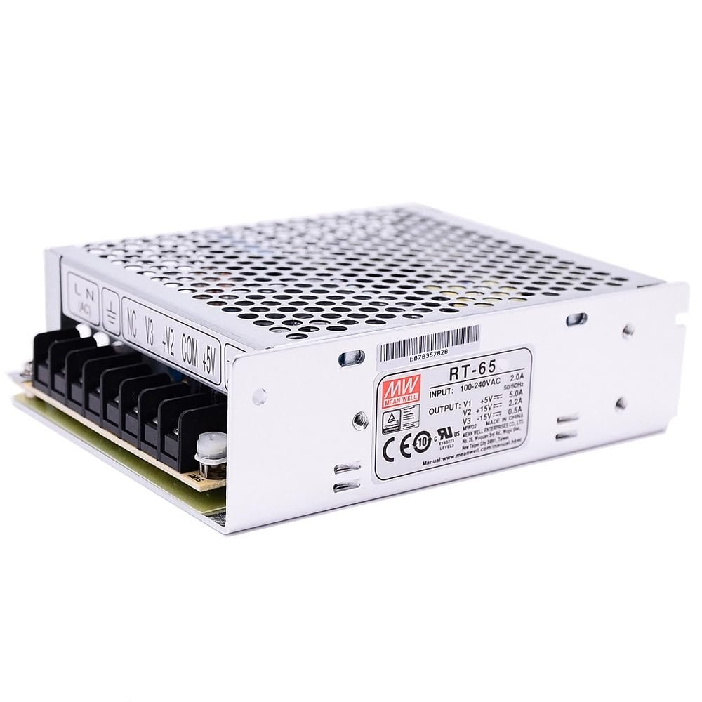 Mean Well RT 65W 5V 4A Switching Power Supply AC-DC Triple Output Closed Type RT-65D-5 Power Supply Driver Converter Transformer with LED Power Indicator, Adj Output