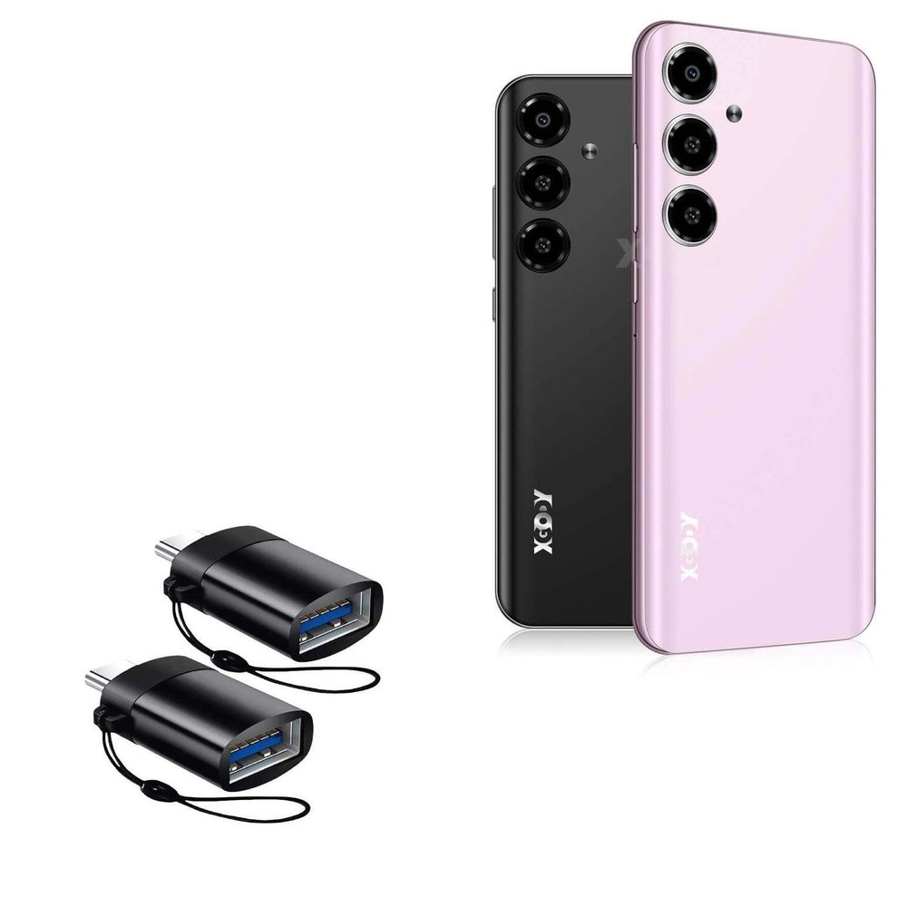 BoxWave Cable Compatible with Xgody V50 - USB-C to A PortChanger (2-Pack), USB Type-C OTG USB Portable Keychain - Slate Black