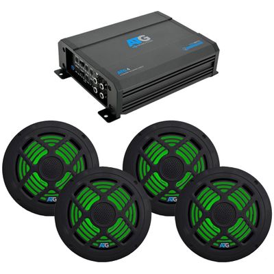 ATG Marine Audio Bundle - Includes 4 Channel Amplifier and Two Pairs of 8" RGB LED Black Speakers