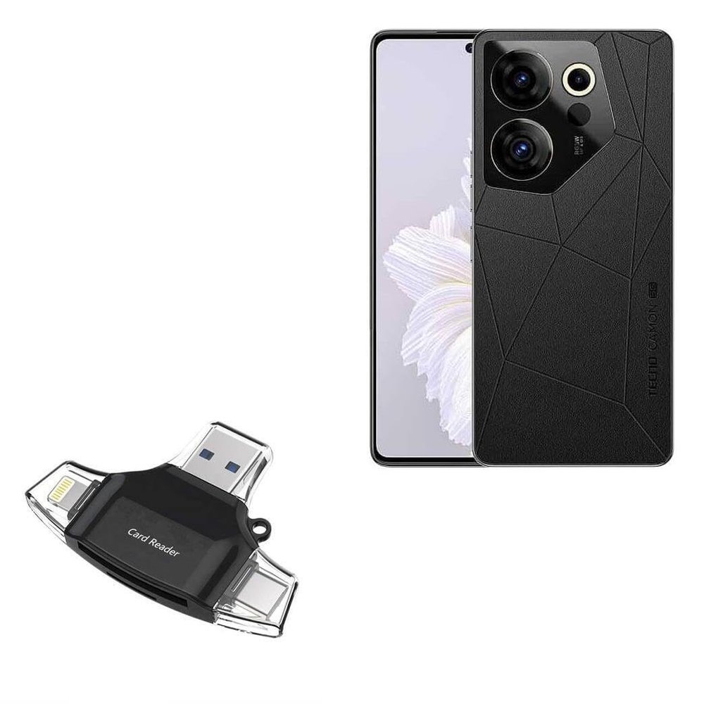 BoxWave Smart Gadget Compatible with Tecno Camon 20 Pro - AllReader SD Card Reader, microSD Card Reader SD Compact USB - Jet Black