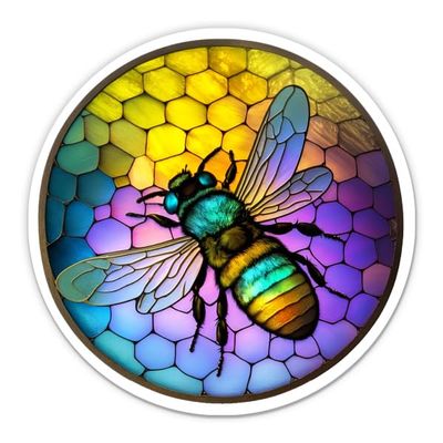 Honey Bee Pretty Stained Glass Design Stickers - 2 Pack - Waterproof Vinyl for Car, Phone, Water Bottle, Laptop - Colorful Bee Decals (2-Pack)
