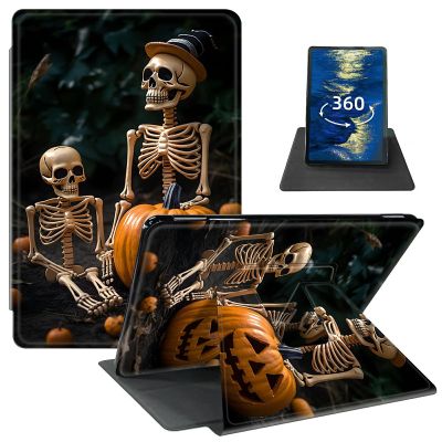 Case for 6.8" Kindle Paperwhite (11th Generation 2021) and Kindle Paperwhite Signature Edition PU Leather 360 Degree Rotating Swivel Smart Cover with Auto Wake/Sleep, Halloween Skull Human Skeleton