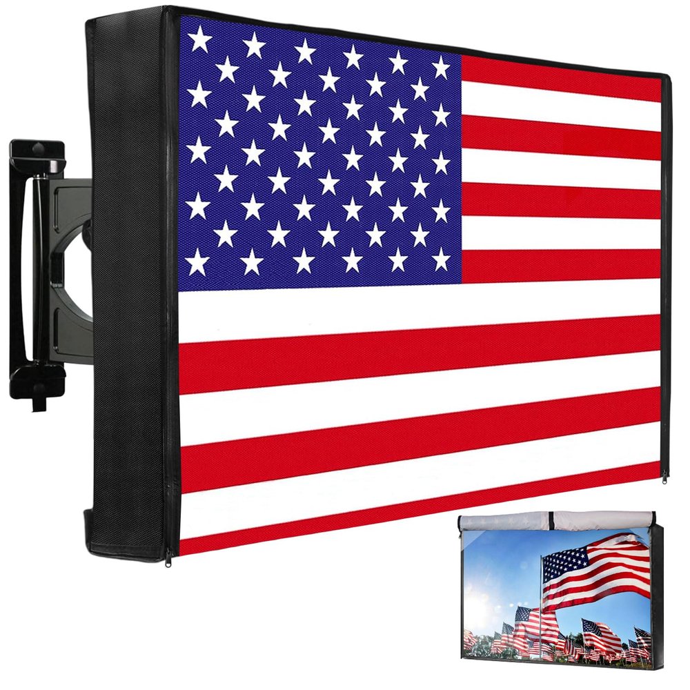 HOMEYA Outdoor TV Cover American Flag 30-32 Inch, 600D Heavy Duty Weatherproof TV Screen Protector, Waterproof Zipper Front Flap&Velcro Bottom, Outside Television Enclosure for LED LCD Flat Screen TV