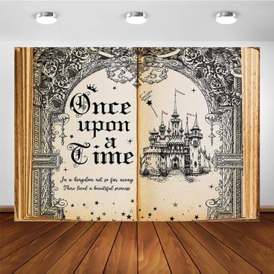 Avezano Fairy Tale Books Backdrop Vintage Once Upon a Time Backdrop Ancient Castle Romantic Princess Photo Background Book Themed Party Banner Wedding Birthday Party Decorations (10x7ft)