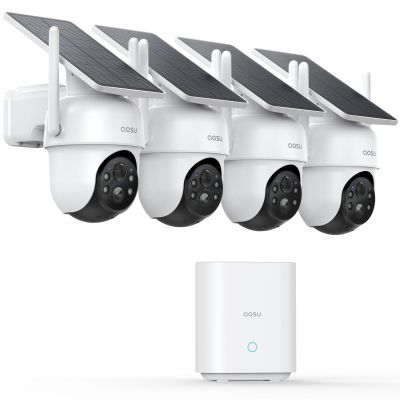 aosu Security Cameras Outdoor Wireless, 4 Cam-Kit, No Subscription, Solar-Powered, Home Security Cameras System with 360 Pan & Tilt, Auto Tracking, 2K Color Night Vision, Easy Setup, 2.4 & 5GHz WiFi