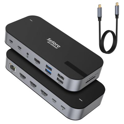 Selore USB C Dock 3 HDMI, Docking Station Dual Monitor,16 in 1 Laptop Docking Station 3 Monitors with Triple HDMI,10G USB A/C 3.1,100W PD,SD/TF,Ethernet,USB C Hub,USB C Dongle for Windows Mac