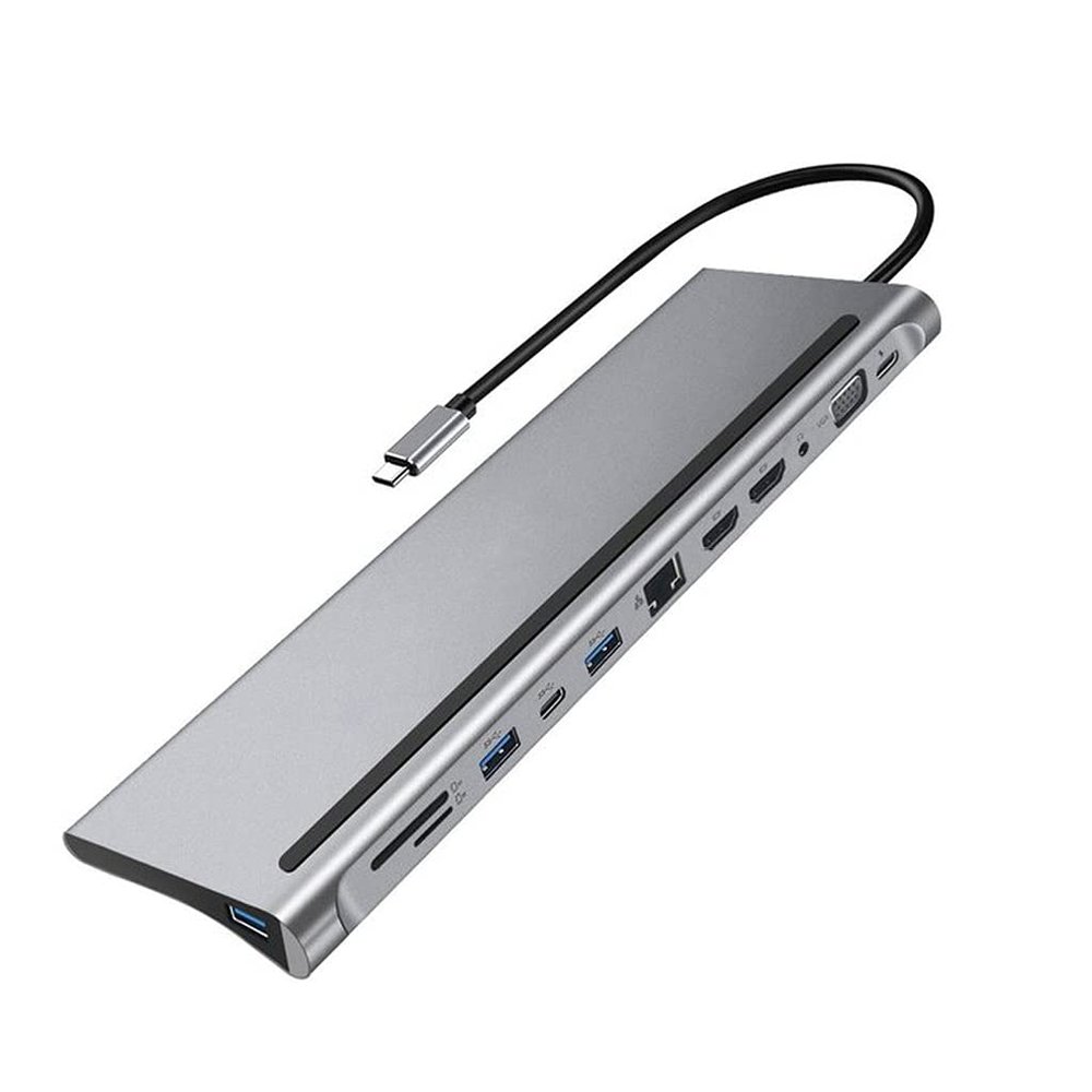 12-in-1 Fast USB Type C Hub for Dual 4K Docking Station Dual RJ45 Pd USB 2.0 Charging VGA Audio Jack 3.5mm Adapter