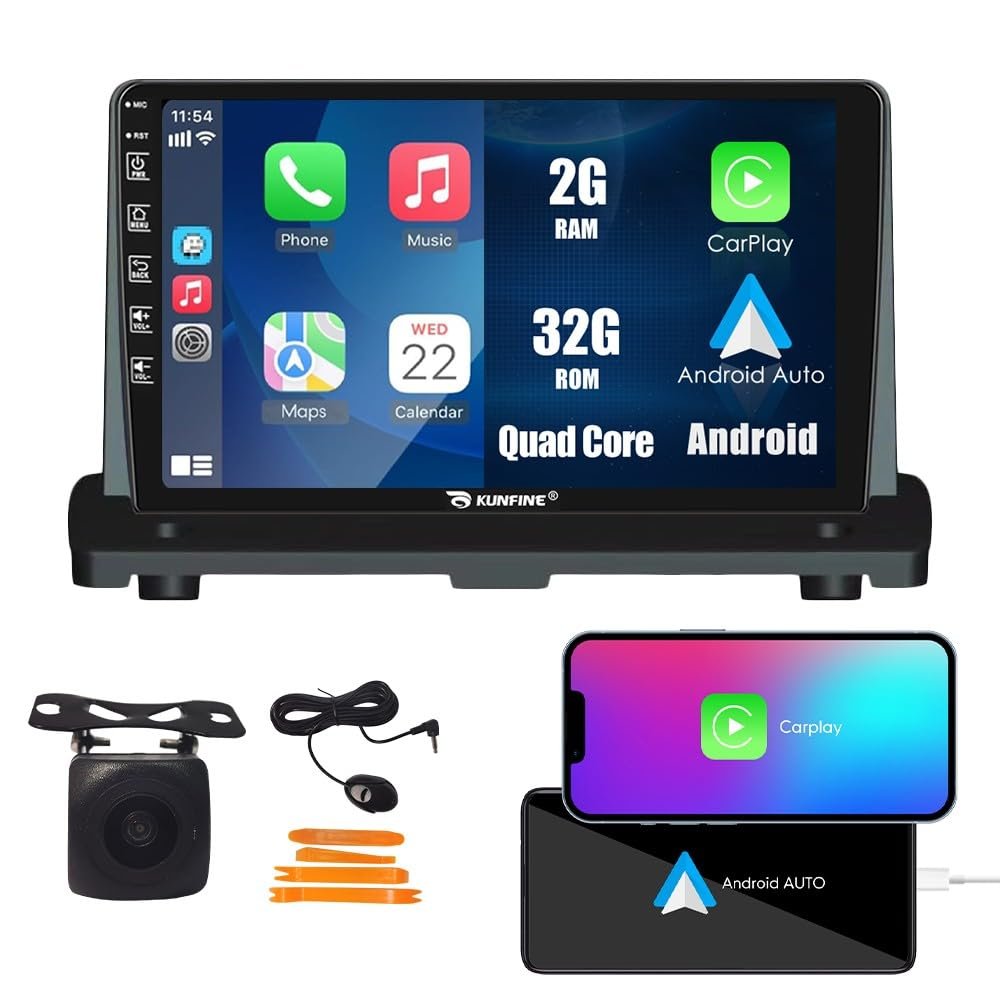 Kunfine Car CarPlay Android Auto Navigation Stereo GPS Radio Reverse Camera Display 9" IPS Touchscreen Headunit Tablet Pad Media Player for Volvo Xc90 2003-2014, if Applicable Quad Core 2G+32G
