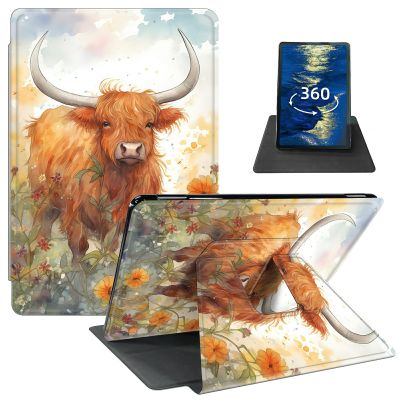 Case for 6" All-New Kindle 11th Generation 2022 Release (NOT FIT Paperwhite/Oasis) PU Leather 360 Degree Rotating Swivel Stand Smart Cover with Auto Wake/Sleep for Kindle 11th Gen 2022,Highland Cow