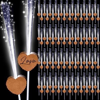 Tujoe 100 Pcs LED Wedding Sparklers Glow Sticks with Heart Shape Long Fiber Optic Wands with 3 Light Modes for Reception Valentine Proposal Carnival Birthday Party Supplies Dance Floor Props (Brown)