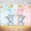 12x8ft Elephant Gender Reveal Backdrop He or She What Will Baby Be Photography Background Boy or Girl Gender Reveal Party Banner Decorations Supplies Photo Booth Props view 1