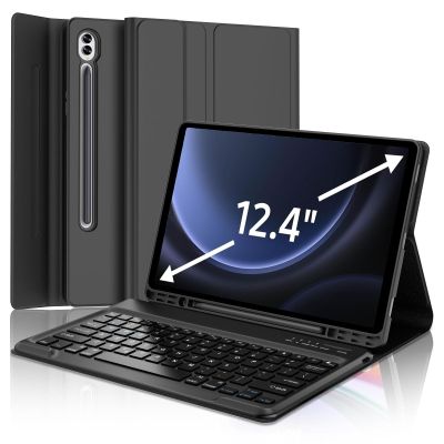 SENGBIRCH Keyboard Case for Samsung Galaxy Tab S9 Plus 12.4''/S9 FE+ 5G, Galaxy Tab S10 Plus Bluetooth Wireless Keyboard, Smart Folio with S Pen Holder, Keypad Cover for S9+ Plus 12.4 Tablet, Black