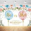 12x8ft Gender Reveal Backdrop He or She Pink or Blue Flowers Photography Background Boy or Girl What Will Baby Be Banner Decorations Party Supplies Photo Booth Props view 1