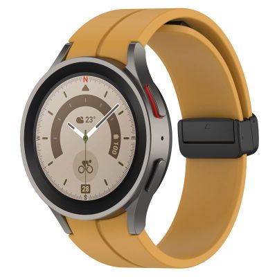 DKEnjoy Watch Band Compatible for Samsung Galaxy Watch 6/5/4, 6 Classic, 5 Pro 45mm, 4 Classic, 3 41mm Strap, Stainless Steel Replacement Wristband with Magnetic Buckle (Small, Yellow)