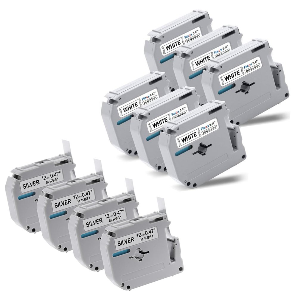 10 Pack Compatible M Tape for Brother P Touch Label Maker Tape 12mm 0.47 Inch, Black on White, Black on Silver