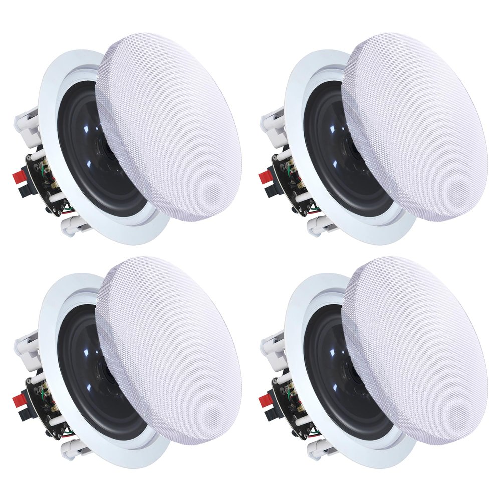 Vaiyer Set of 4 6.5 Inch 8 Ohm 200 Watts Ceiling Speakers, Flush Mount in-Wall in-Ceiling 2-Way Mid Bass Woofer Speakers with 60Hz20kHz Frequency, Titanium Dome Tweeter - Perfect for Office