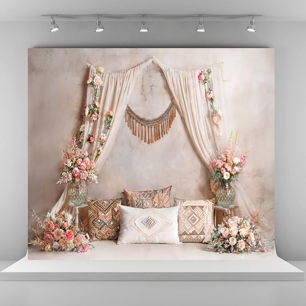 Kate 10x6.5ft Boudoir Banner Backdrops for Photography Bedroom Headboard Pillow Background Blooming Flowers Backgrounds Bridal Newborn Baby Show Studio Backdrop