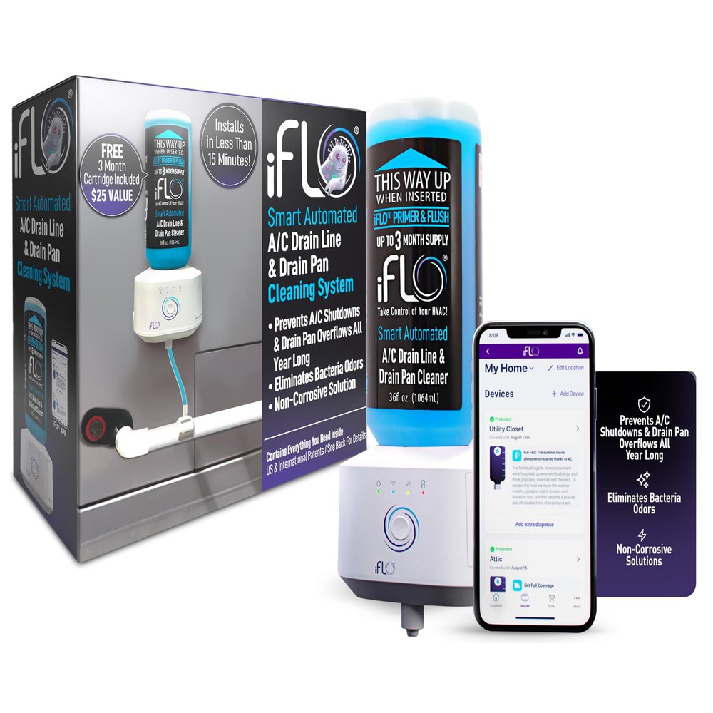 iFLO Smart Automated AC Drain Line HVAC Cleaning System (3 Month Supply)