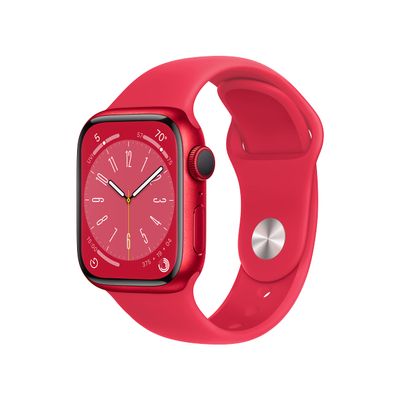 Apple Watch Series 8 [GPS, 41mm] - (Product)RED Aluminum Case with (Product)RED Sports Band, M/L (Renewed)
