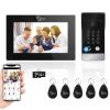 WiFi Video Door Phone Apartment Intercom System,7 Inch Touch Screen Monitor with Wired 1080P doorbell, 5 in 1 Unlock, Support Fingerprints, RFID Cards, Passwords for Home Villa Tuya,32G view 1