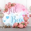 YongFoto Boy or Girl Gender Reveal Round Backdrop Cover 5ft Loving Heart Pink Blue Photography Background He or She Pregnancy Reveal Welcome New Baby on The Way Party Banner Photoshoot Props view 1