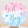 YongFoto Boy or Girl Gender Reveal Round Backdrop Cover 5ft Loving Heart Pink Blue Photography Background He or She Pregnancy Reveal Welcome New Baby on The Way Party Banner Photoshoot Props view 2