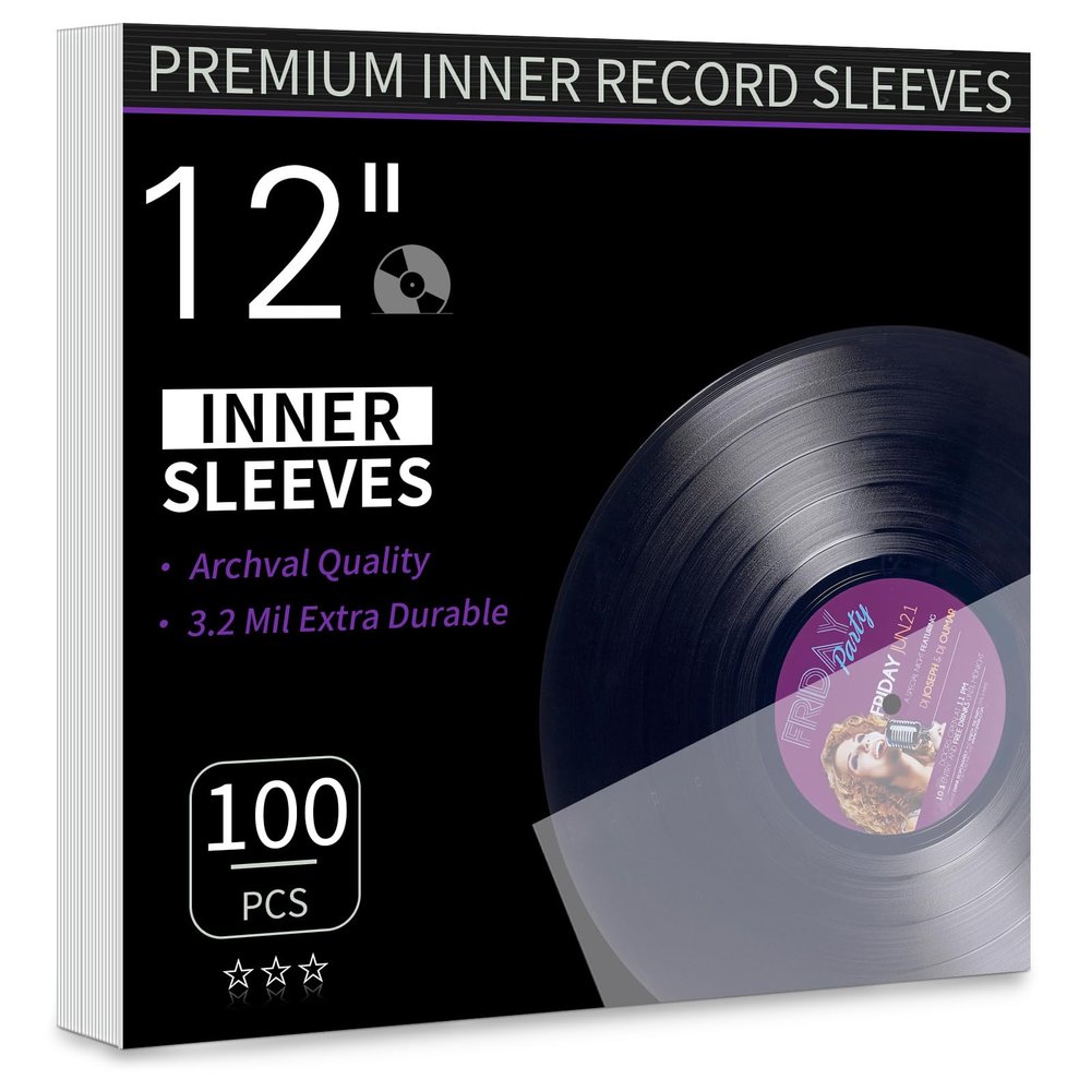 Vinyl Record Inner Sleeves, 100 Anti Static 12" LP Vinyl Inner Sleeves, Premium Protective Plastic Vinyl Sleeves Albums Covers for 33 RPM Record Protection Collection Storage Vinyl Lovers Gift