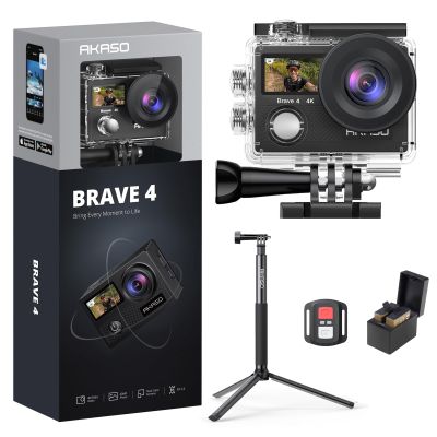 AKASO Brave 4 Action Camera with a 1.2M Selfie Stick and a Tripod Bundle