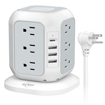 AiJoy Surge Protector Power Strip - 12 AC Outlets, 4 USB Ports (1 USB-C), 10ft Extension Cord, Charging Station with Surge Protection for Home, Office, Dorm