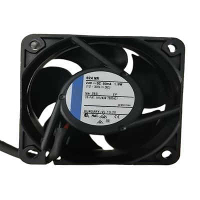 24V 624NR 80mA 1.9W 6025 Cooling Fan 60X60X25MM 2-Wire, Black