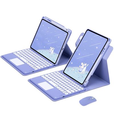 720 Rotating Keyboard Case for for iPad 9th 8th 7th Generation 10.2-inch 2021/2020/2018, iPad Air 3 2019, 2017, iPad Pro 10.5-inch Detachable Clear Back Cover with Touchpad Wireless Mouse (Purple)